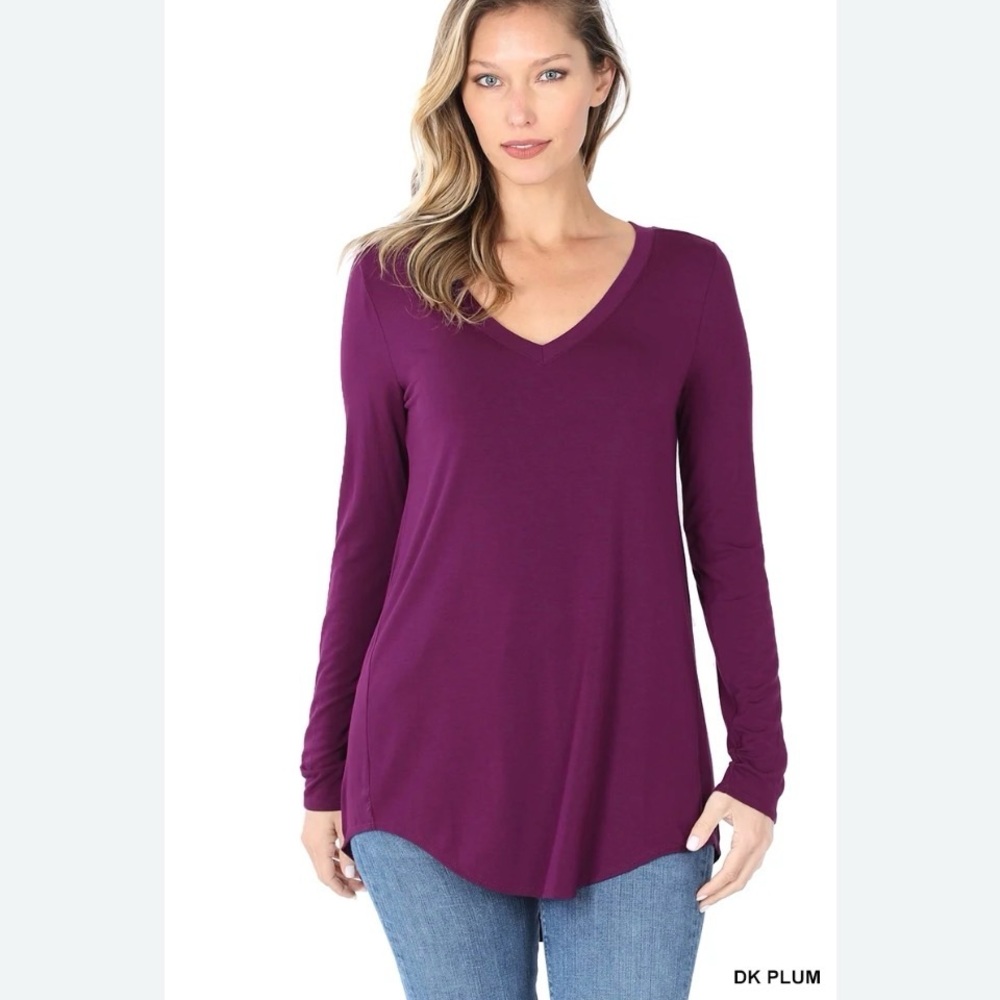 Zenana Long Sleeve Dolphin Hem Purple Tunic Top Size XL